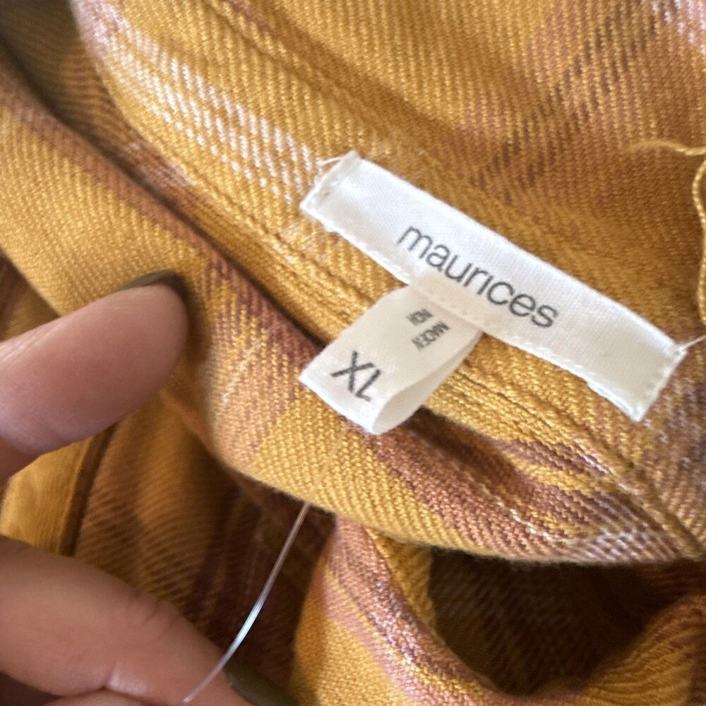 Maurices Yellow Purple White Plaid Collared Button-Up Long Sleeve Rayon XL - Picture 12 of 12